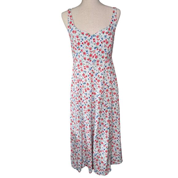 Old Navy Linen Blend Floral Midi Dress Cottagecore Ditsy Milkmaid Feminine sz S - Picture 2 of 8